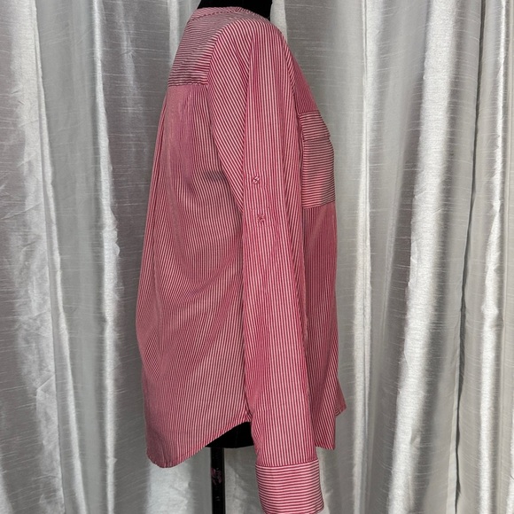 Express V Neck Red White Stripe Long Sleeve Pockets Blouse Women’s Small - Picture 3 of 9